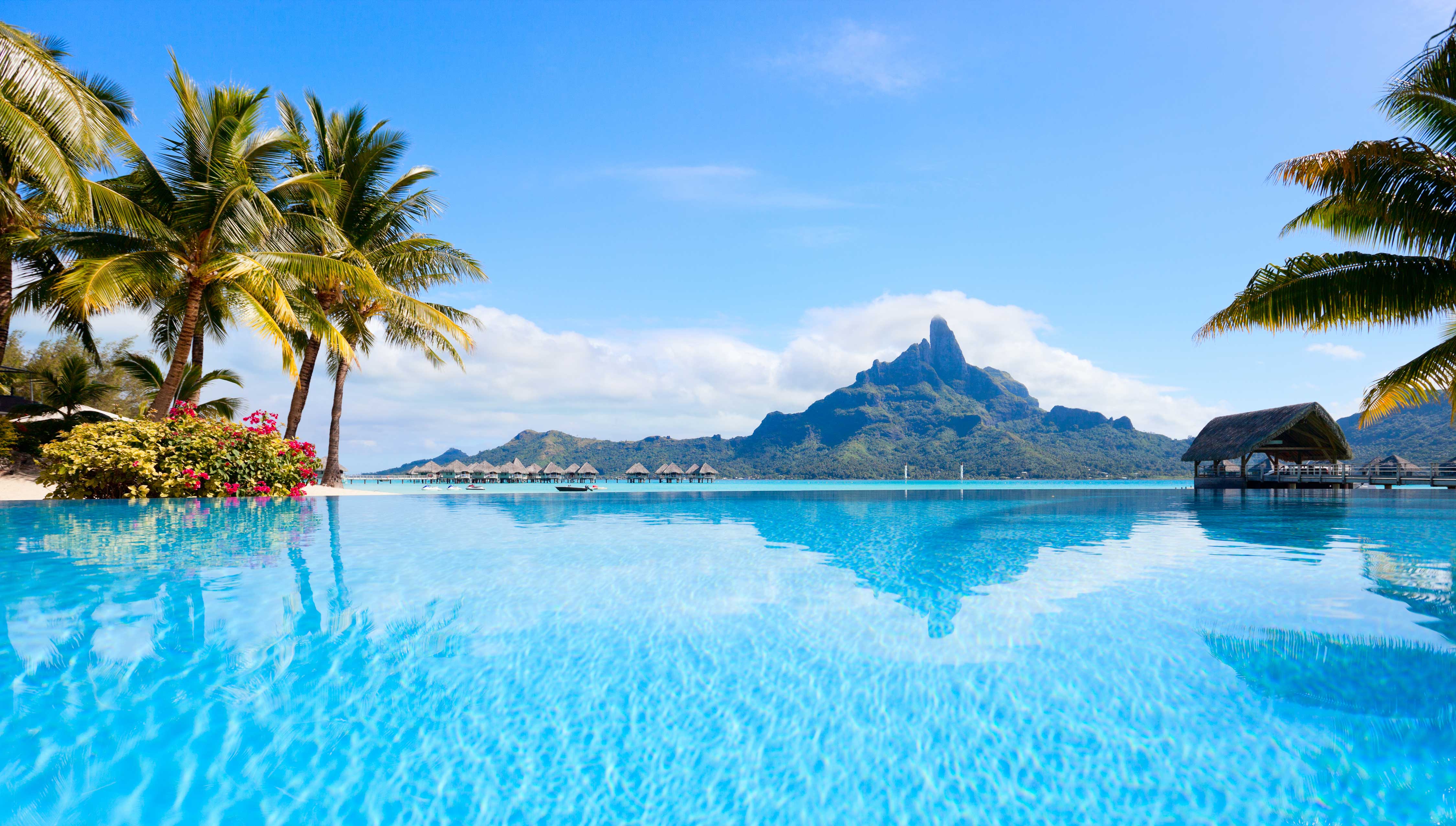 Bora Bora lagoon and overwater bungalows